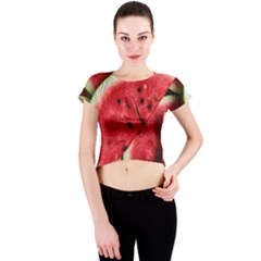 Watermelon Fruit Green Red Crew Neck Crop Top by Bedest