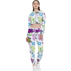 Butterflies Abstract Background Colorful Desenho Vector Cropped Zip Up Lounge Set by Bedest