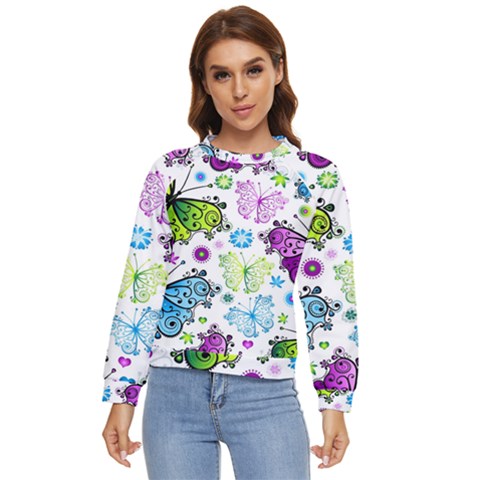 Butterflies Abstract Background Colorful Desenho Vector Women s Long Sleeve Raglan T-shirt by Bedest