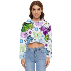 Butterflies Abstract Background Colorful Desenho Vector Women s Lightweight Cropped Hoodie by Bedest