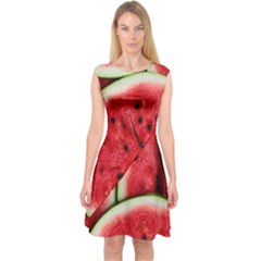 Watermelon Fruit Green Red Capsleeve Midi Dress by Bedest