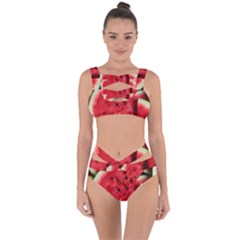 Watermelon Fruit Green Red Bandaged Up Bikini Set  by Bedest