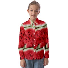 Watermelon Fruit Green Red Kids  Long Sleeve Shirt by Bedest