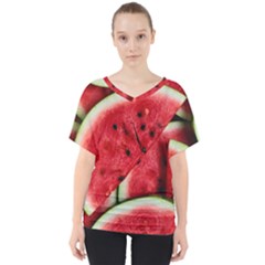 Watermelon Fruit Green Red V-neck Dolman Drape Top by Bedest