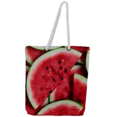 Watermelon Fruit Green Red Full Print Rope Handle Tote (large) by Bedest