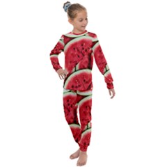 Watermelon Fruit Green Red Kids  Long Sleeve Set  by Bedest