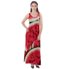 Watermelon Fruit Green Red Sleeveless Velour Maxi Dress by Bedest