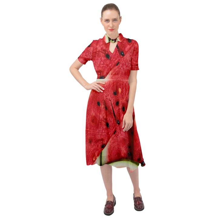 Watermelon Fruit Green Red Keyhole Neckline Chiffon Dress