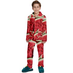 Watermelon Fruit Green Red Kids  Long Sleeve Velvet Pajamas Set by Bedest