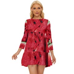 Watermelon Fruit Green Red Long Sleeve Babydoll Dress by Bedest