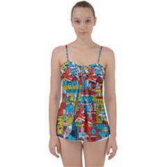 Just Do It Pattern Babydoll Tankini Top