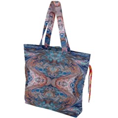 Blue Arabesque Drawstring Tote Bag by kaleidomarblingart