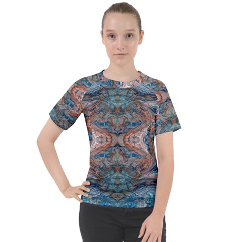 Blue Arabesque Women s Sport Raglan T-shirt by kaleidomarblingart