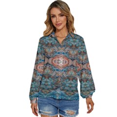 Blue Arabesque Women s Long Sleeve Button Up Shirt