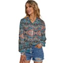 Blue arabesque Women s Long Sleeve Button Up Shirt View2