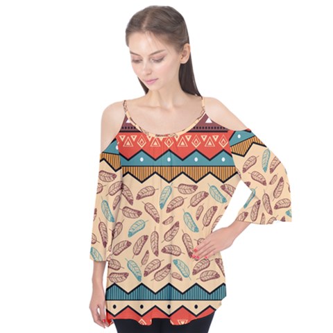 Ethnic-tribal-pattern-background Flutter Sleeve T-shirt  by Apen