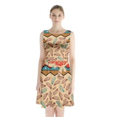 Ethnic-tribal-pattern-background Sleeveless Waist Tie Chiffon Dress