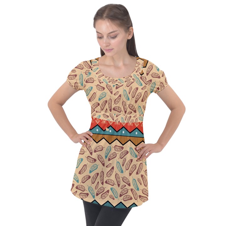 Ethnic-tribal-pattern-background Puff Sleeve Tunic Top