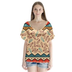 Ethnic-tribal-pattern-background V-neck Flutter Sleeve Top