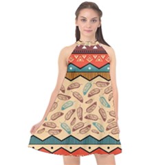 Ethnic-tribal-pattern-background Halter Neckline Chiffon Dress 