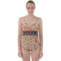 Ethnic-tribal-pattern-background Twist Front Tankini Set