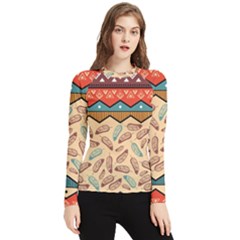 Ethnic-tribal-pattern-background Women s Long Sleeve Rash Guard