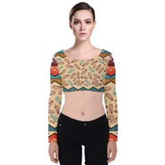 Ethnic-tribal-pattern-background Velvet Long Sleeve Crop Top