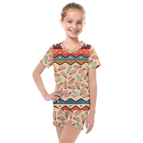 Ethnic-tribal-pattern-background Kids  Mesh T-shirt And Shorts Set by Apen