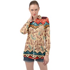 Ethnic-tribal-pattern-background Long Sleeve Satin Shirt