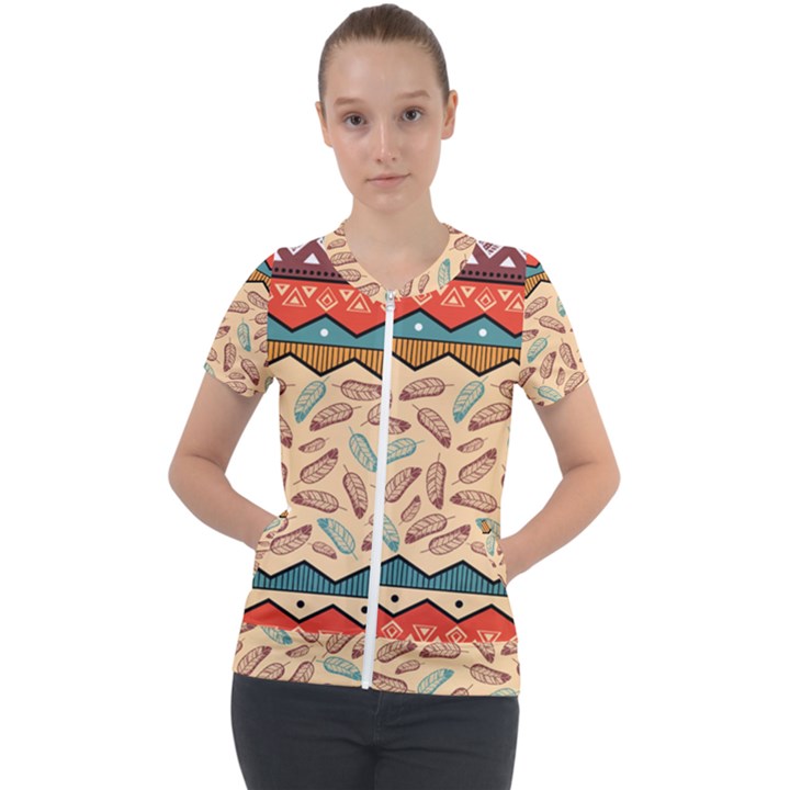 Ethnic-tribal-pattern-background Short Sleeve Zip Up Jacket