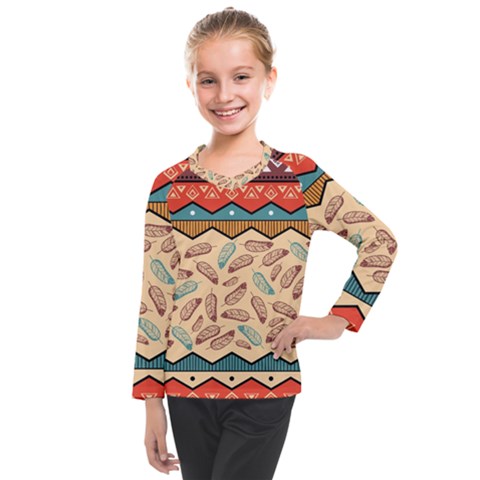 Ethnic-tribal-pattern-background Kids  Long Mesh T-shirt by Apen