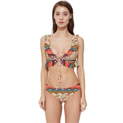 Ethnic-tribal-pattern-background Low Cut Ruffle Edge Bikini Set