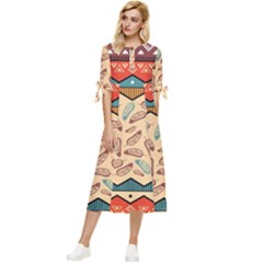 Ethnic-tribal-pattern-background Bow Sleeve Chiffon Midi Dress