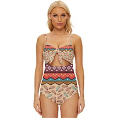 Ethnic-tribal-pattern-background Knot Front One-piece Swimsuit