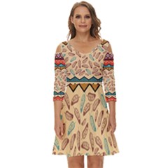 Ethnic-tribal-pattern-background Shoulder Cut Out Zip Up Dress