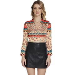 Ethnic-tribal-pattern-background Long Sleeve Tie Back Satin Wrap Top