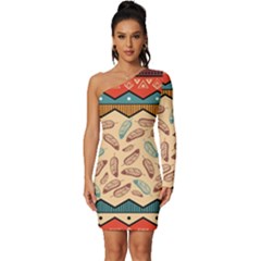 Ethnic-tribal-pattern-background Long Sleeve One Shoulder Mini Dress