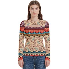 Ethnic-tribal-pattern-background Women s Cut Out Long Sleeve T-shirt by Apen