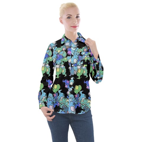 Chromatic Creatures Dance Wacky Pattern Women s Long Sleeve Pocket Shirt by dflcprintsclothing