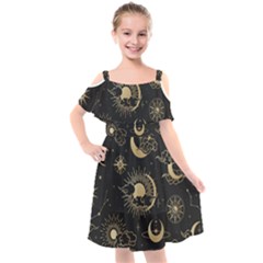 Star Colorful Christmas Abstract Kids  Cut Out Shoulders Chiffon Dress by Ndabl3x