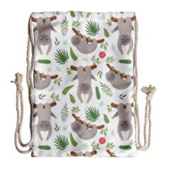 Seamless Pattern With Cute Sloths Drawstring Bag (large) by Ndabl3x