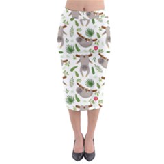 Seamless Pattern With Cute Sloths Midi Pencil Skirt by Ndabl3x