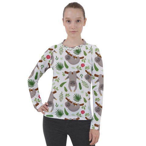 Seamless Pattern With Cute Sloths Women s Pique Long Sleeve T-shirt by Ndabl3x