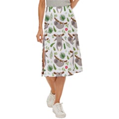 Seamless Pattern With Cute Sloths Midi Panel Skirt by Ndabl3x