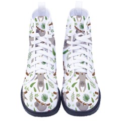 Seamless Pattern With Cute Sloths Women s High-top Canvas Sneakers by Ndabl3x