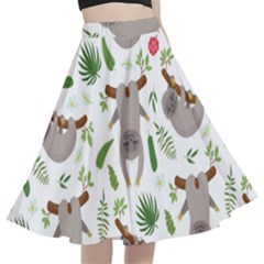 Seamless Pattern With Cute Sloths A-line Full Circle Midi Skirt With Pocket by Ndabl3x