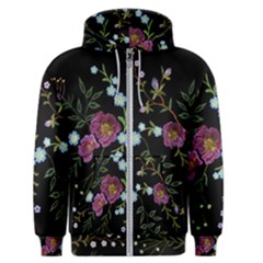 Embroidery Trend Floral Pattern Small Branches Herb Rose Men s Zipper Hoodie by Ndabl3x