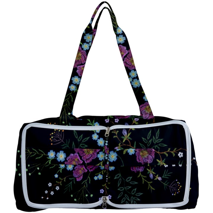 Embroidery Trend Floral Pattern Small Branches Herb Rose Multi Function Bag