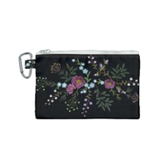 Embroidery Trend Floral Pattern Small Branches Herb Rose Canvas Cosmetic Bag (small) by Ndabl3x