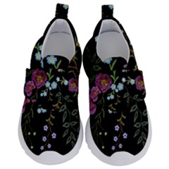 Embroidery Trend Floral Pattern Small Branches Herb Rose Kids  Velcro No Lace Shoes by Ndabl3x